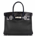 Bleu Marine & Noir Lisse Birkin Touch 30 PHW
