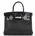 Bleu Marine & Noir Lisse Birkin Touch 30 PHW
