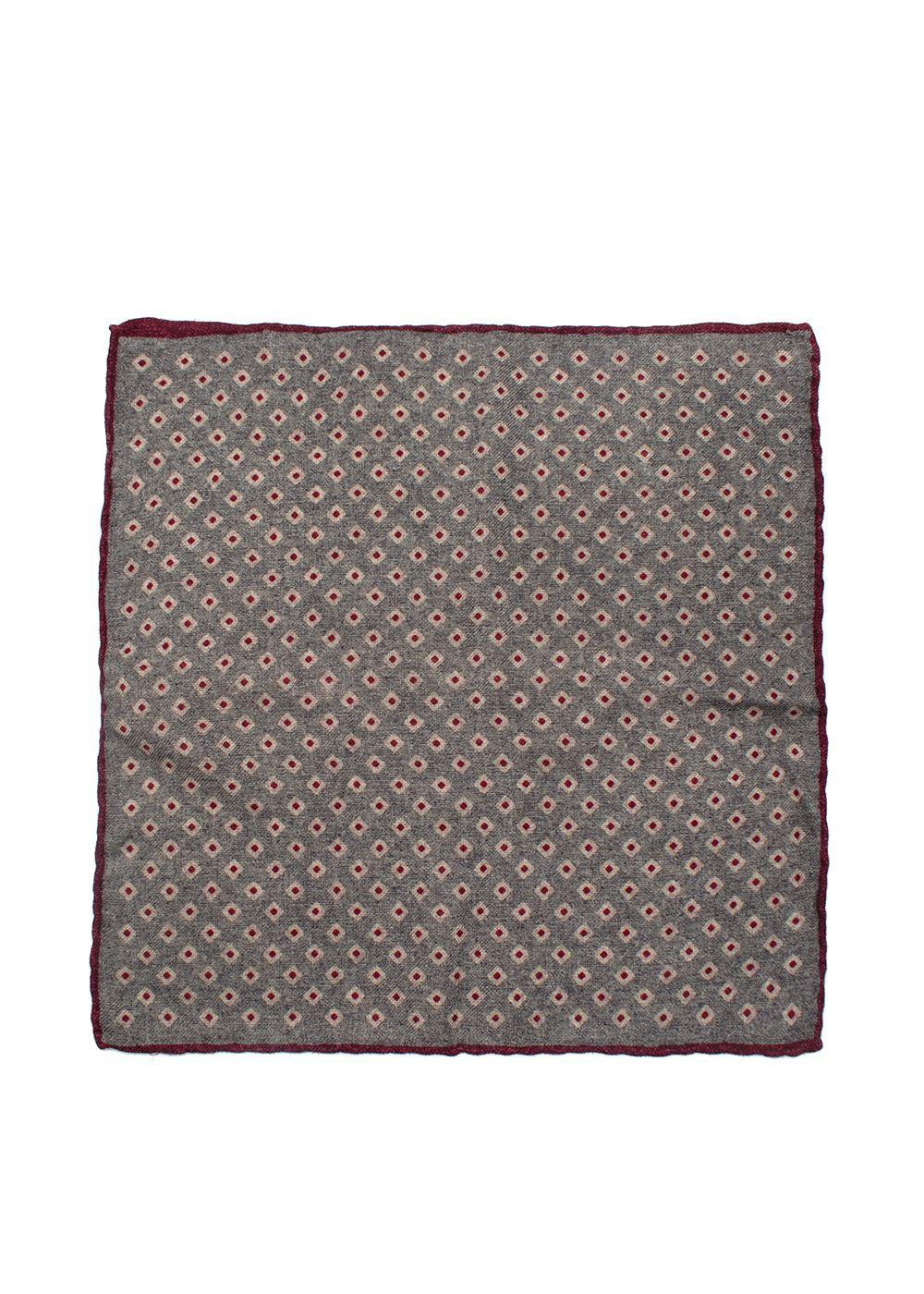 Brunello Cucinelli Grey And Burgundy Wool Pocket Square