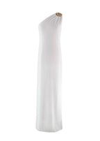 Elena Makri White One Shoulder Maxi Dress with Gold Shell Detail