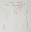 White cotton jersey ruffle trimmed polo shirt