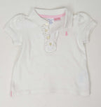 White cotton jersey ruffle trimmed polo shirt