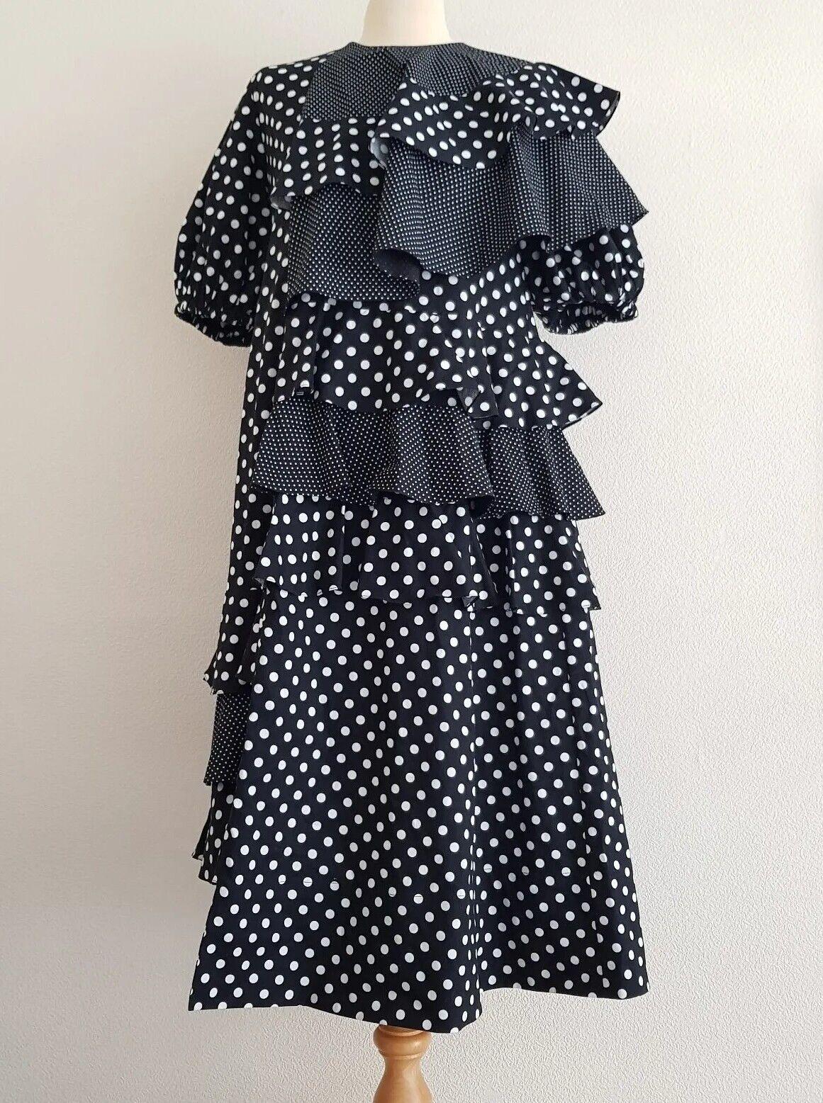 Paskal Black and White Polka Dot Ruffled Dress
