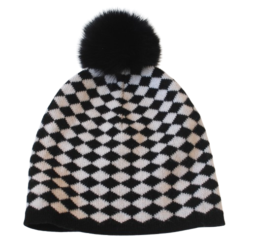 MaxMara Black and White Wool Bobble Hat