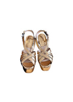 Gold cracleque leather Candace platform heeled sandals