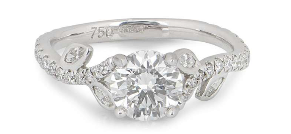 Intricate Floral White Gold Round Brilliant Cut Diamond Ring