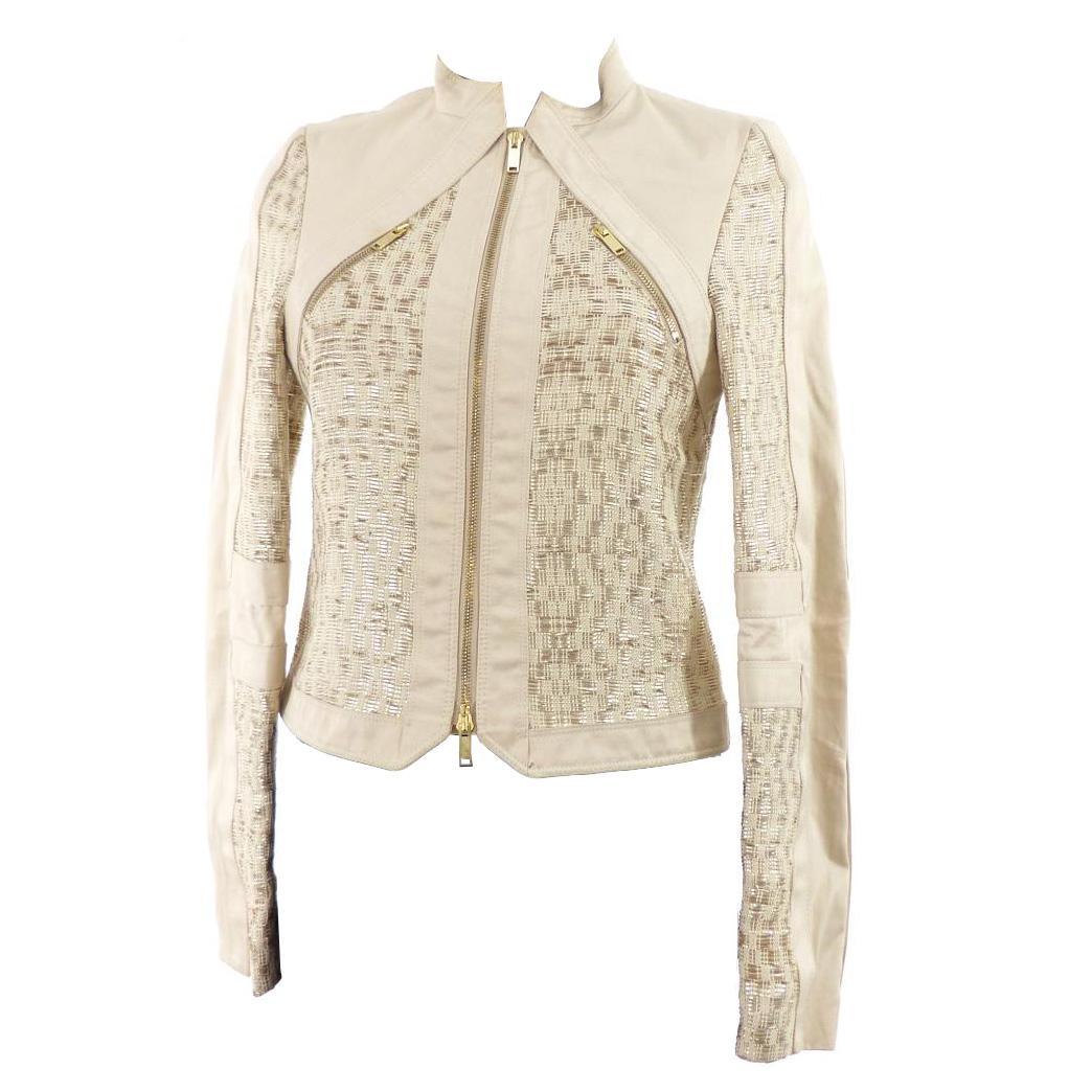 Gucci hand-woven beige & gold leather jacket