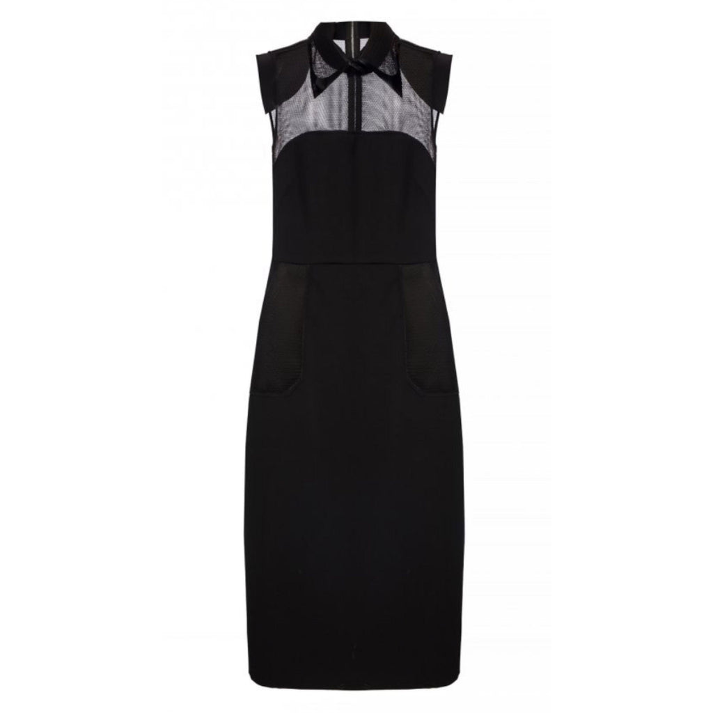 Pvc Layered Collar Mesh-panelled Wool Dress