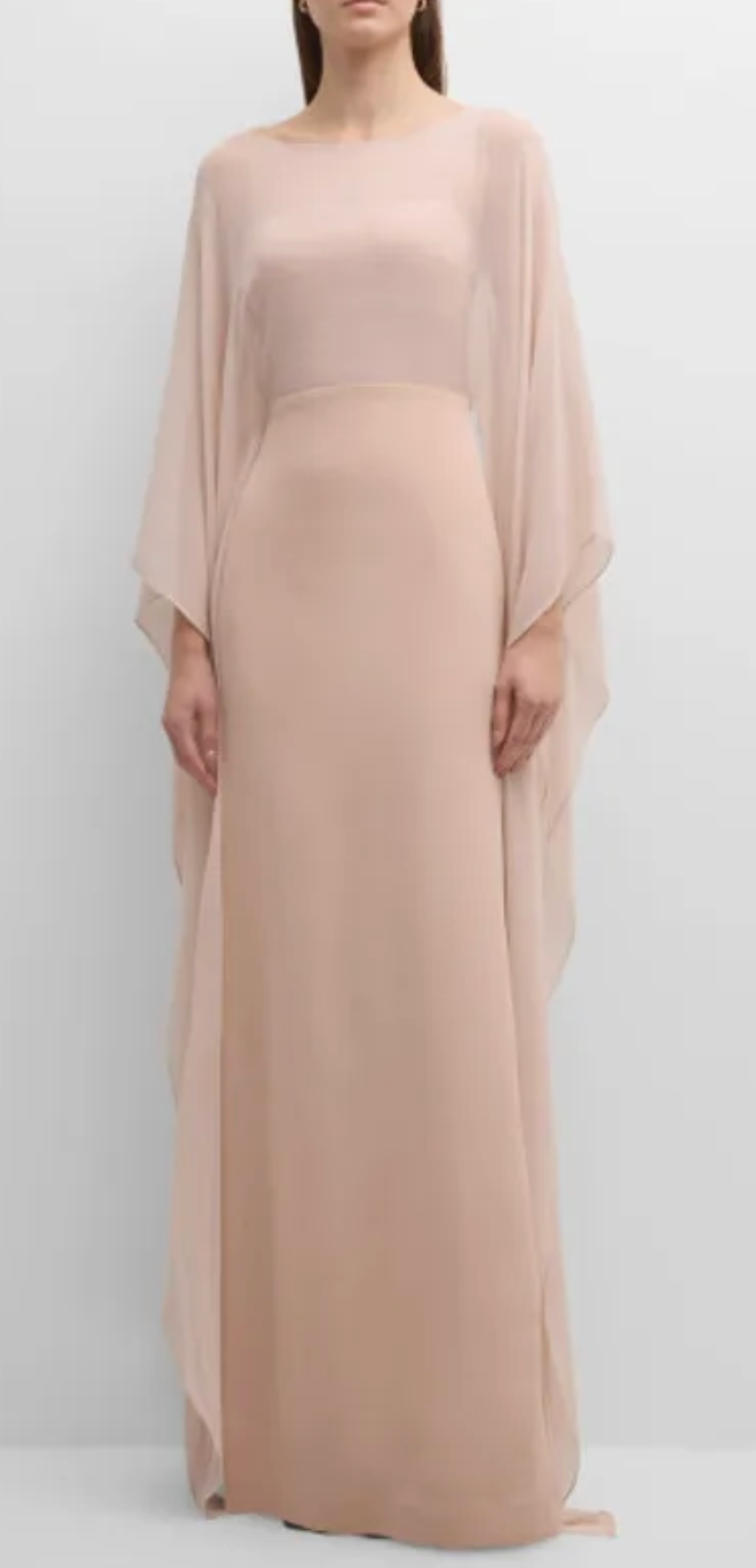 Koltson Silk Illusion Caftan Gown with Draped Sleeves