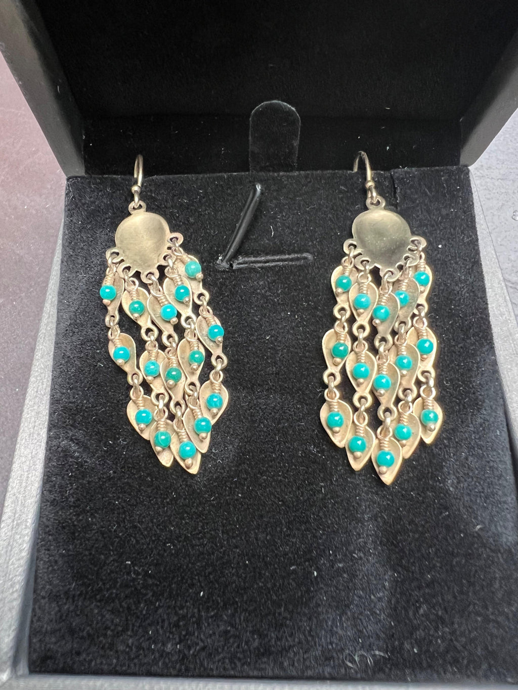 Me&Ro Gold Tone Leaf Shaped Beaded Earrings