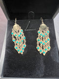 Me&Ro Gold Tone Leaf Shaped Beaded Earrings