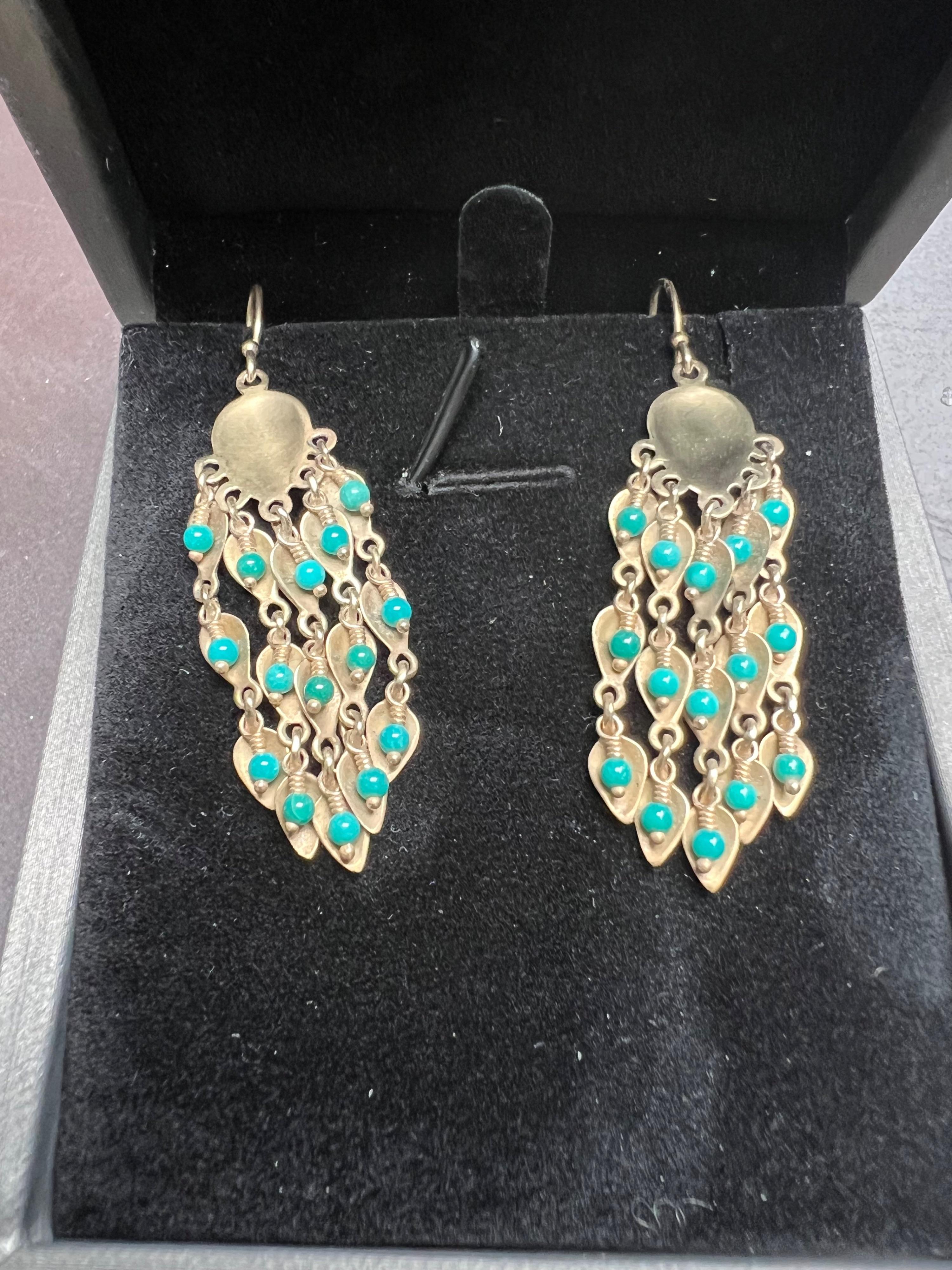 Me&Ro Gold Tone Leaf Shaped Beaded Earrings