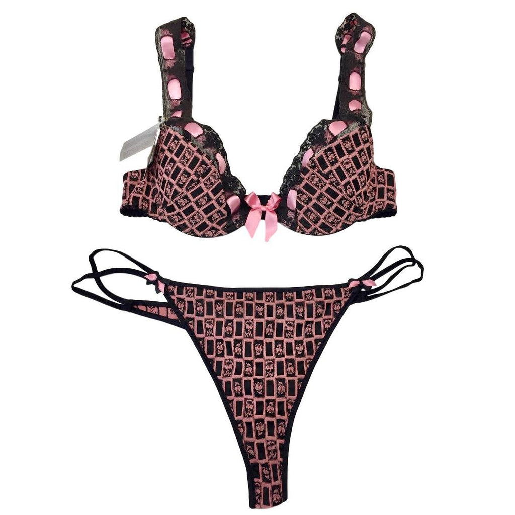Vannina Vesperini Paris Rose & Black Plunge Bra & Thong Set