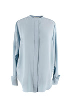 Chloe Blue Collarless Silk Blouse
