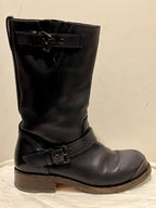 Navy Leather Biker Boots