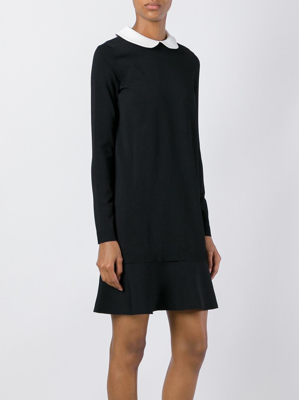 VALENTINO BLACK KNIT DRESS WITE PETER PAN COLLAR SZ M