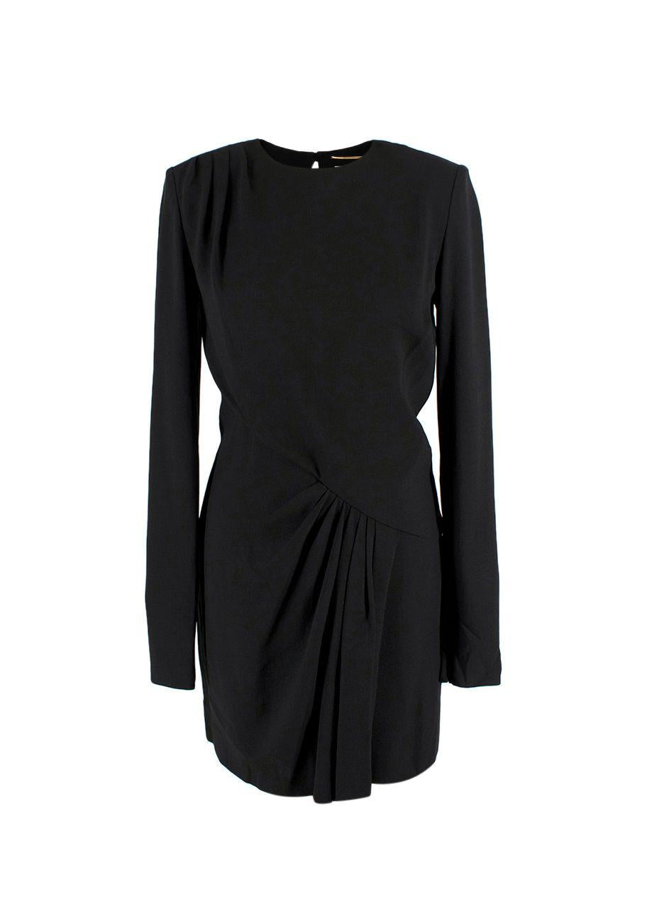 Saint Laurent Black Long Sleeve Mini Dress with Gathered Detail