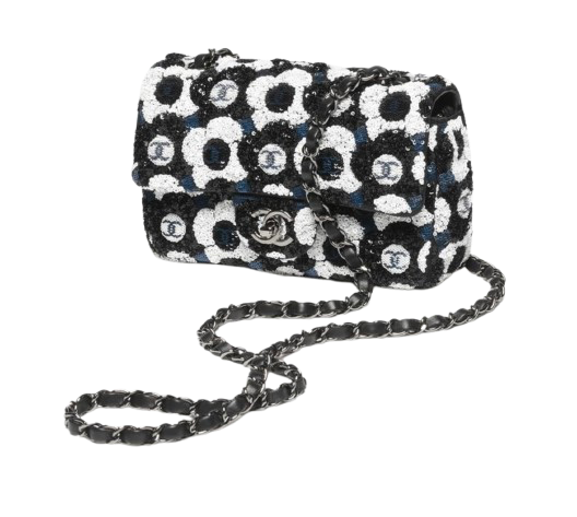Chanel Black Floral Sequin Flap Bag