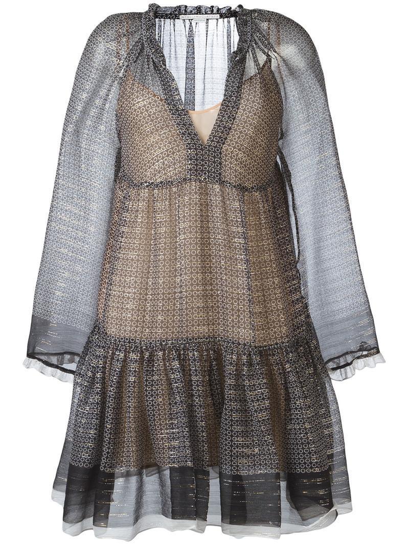 Stella Mccartney Circle Star Print Silk Tiered Dress