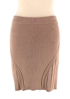 Balmain Camel Ribbed Knit Mini Skirt with Gold Button Detail