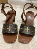 Monogram canvas & leather silhouette heeled sandals