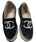 Chanel Black Suede Pearl Embellished Espadrilles