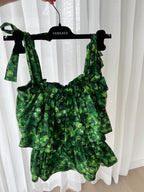 Clover print cotton tiered top