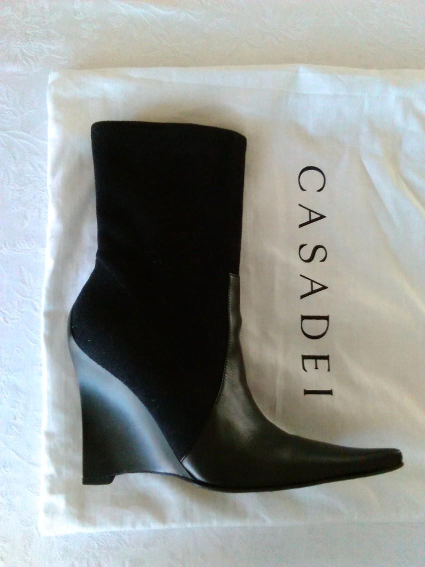 Casadei Suede & Leather Wedge Booties