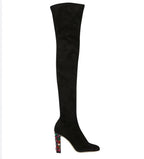 Jimmy Choo Black Suede Over the Knee Boots with Crystal Heel Detail