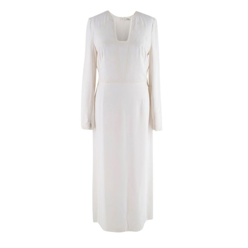 Vilshenko Embroidered Cream Crepe Midi Dress
