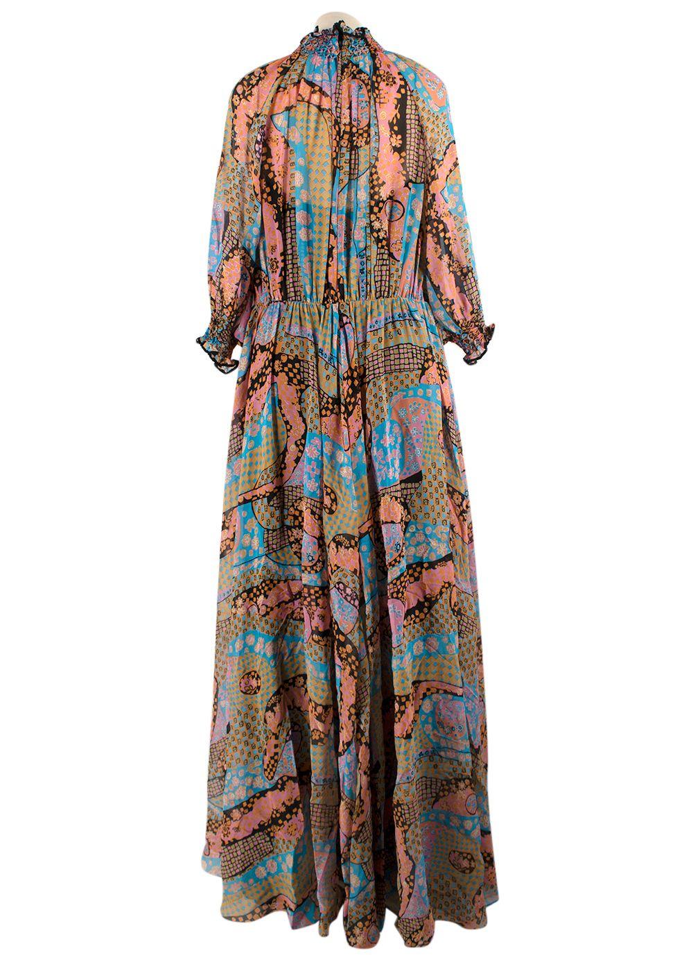 Dior Multicolour Patterned Pleated Silk Maxi Dress