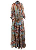 Dior Multicolour Patterned Pleated Silk Maxi Dress