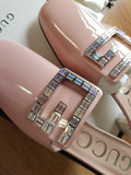 Gucci Nude Crystal Embellished Square G Mules