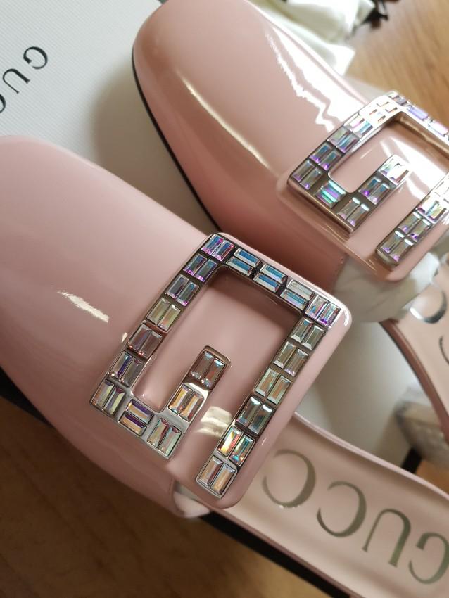 Gucci Nude Crystal Embellished Square G Mules