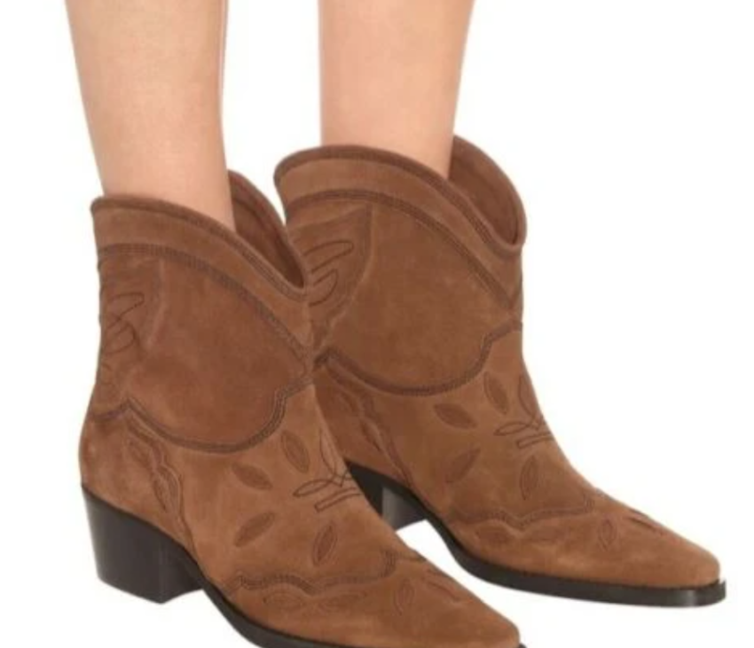 Ganni Embroidered Suede Texas Cowboy Boots