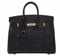 Matte Noir Sellier Mississippiensis Alligator 25cms Birkin with  Gold Hardware