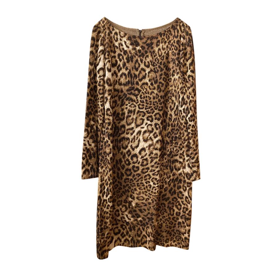 St. John Leopard Print Wool Blend Jersey Dress