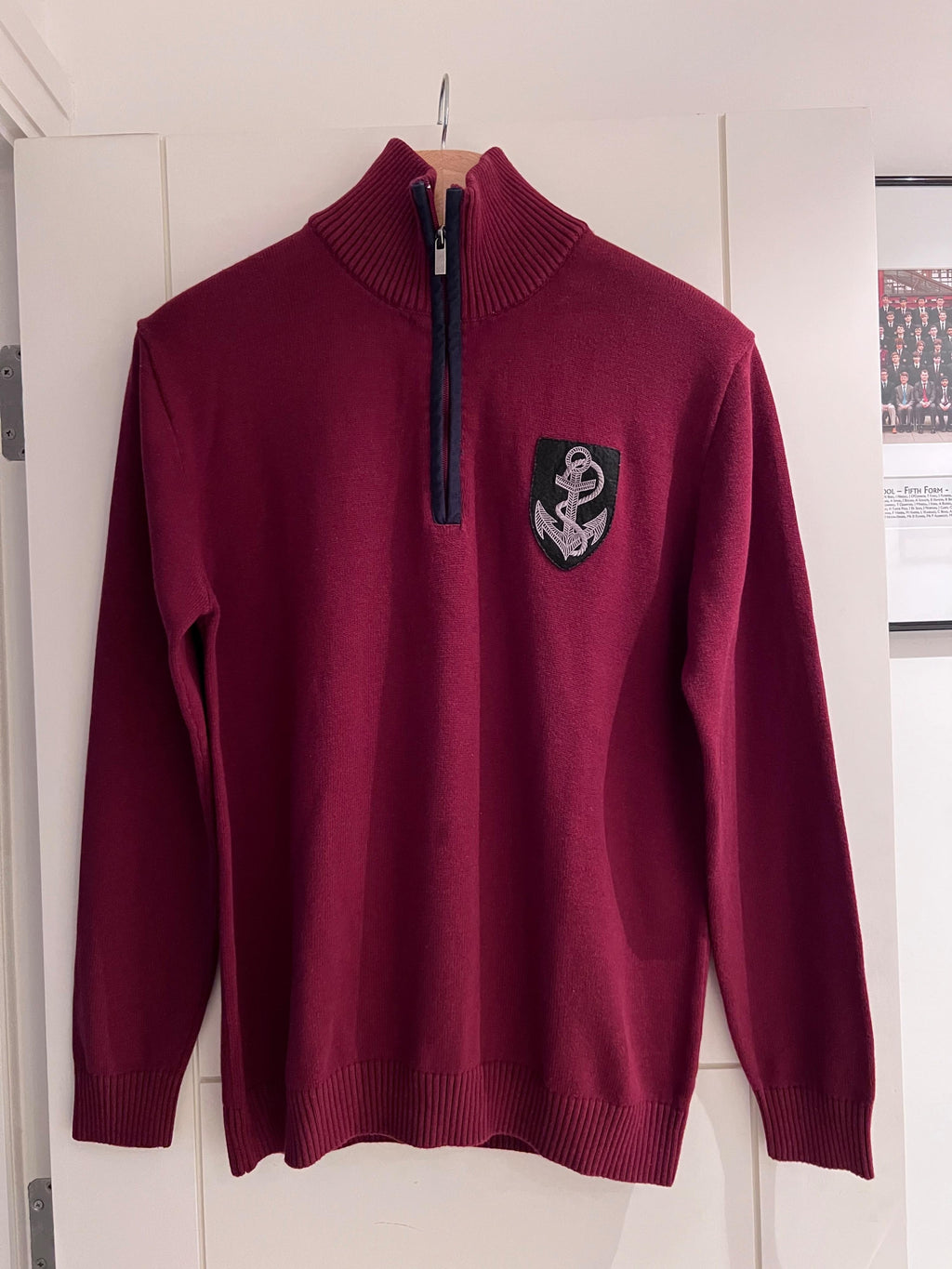 Crest Detail Red Quarter Zip Jumper
