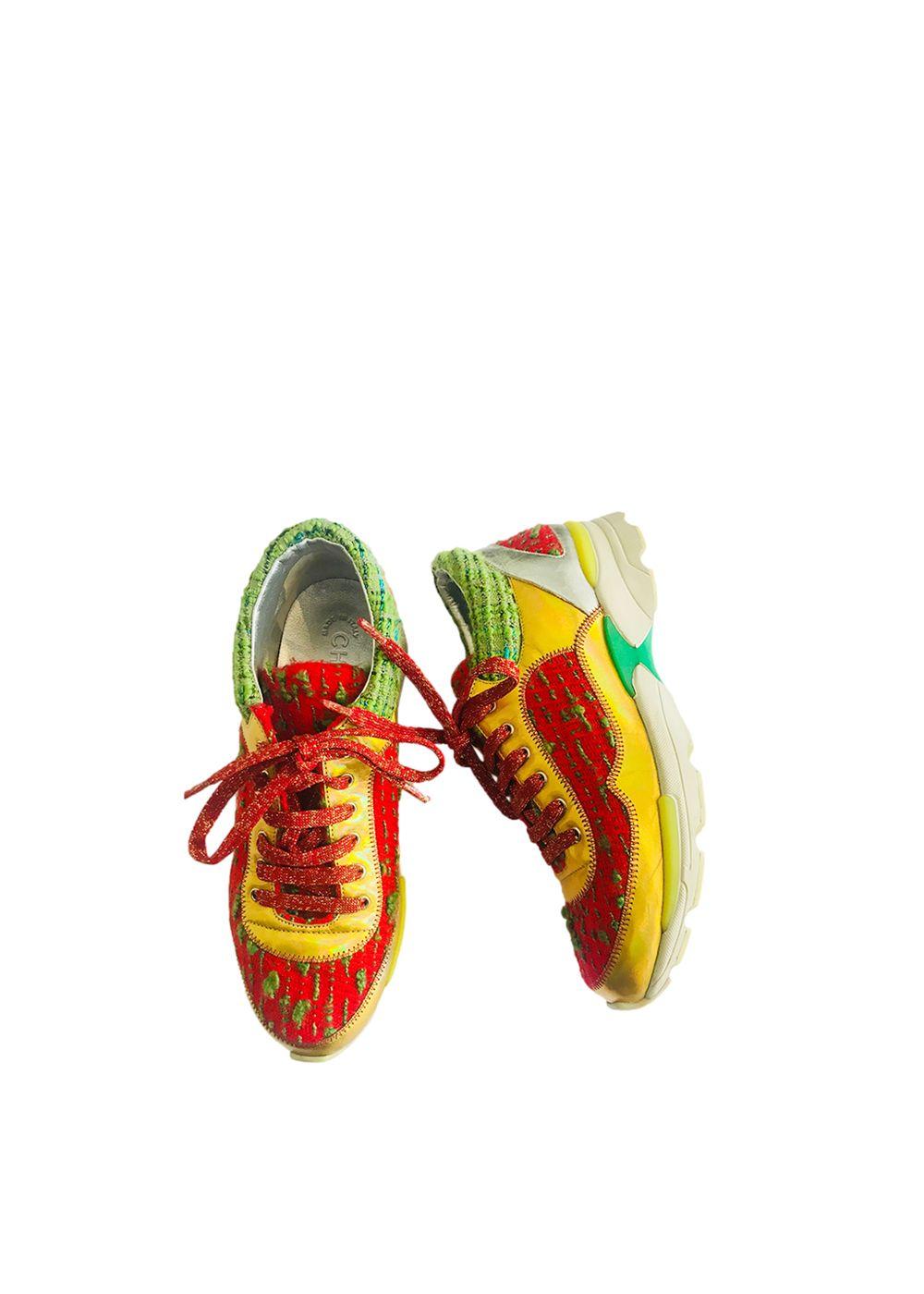 Multicoloured tweed & leather CC Sneakers