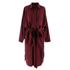 Albus Lumen Burgundy Sabrina Waist-tie Twill Shirtdress