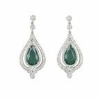 18ct white gold, white diamond & emerald drop earrings