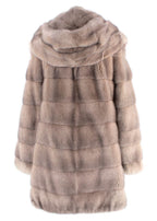 Jos Beige Fine Quality Mink Hooded Fur Coat