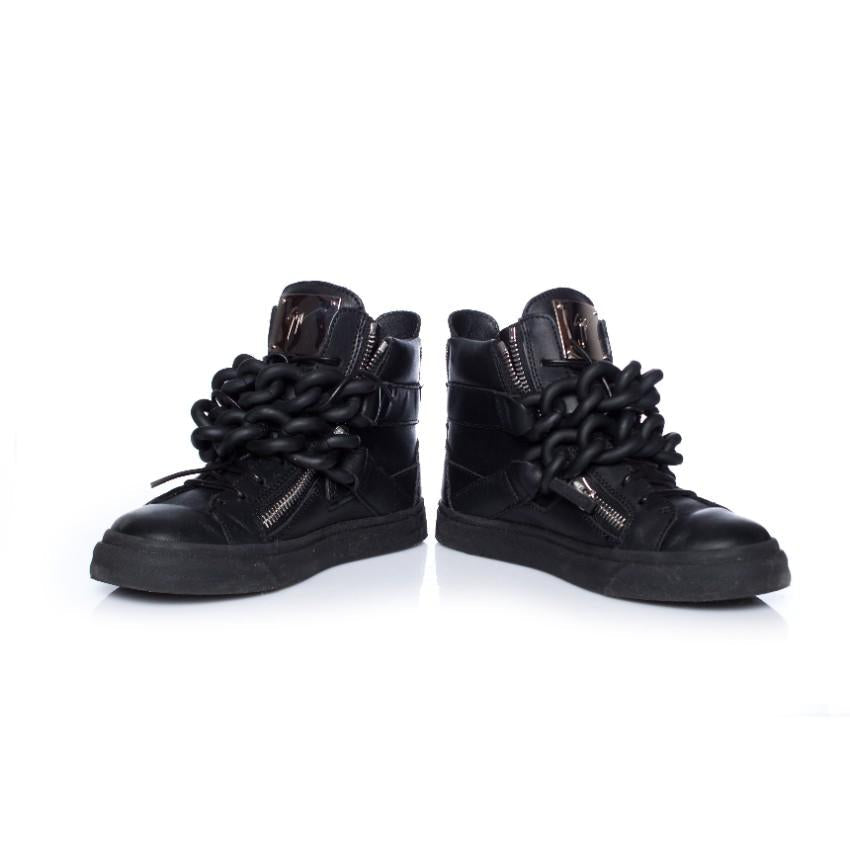 Giuseppe Zanotti Black Double Chain Leather High Top Sneakers