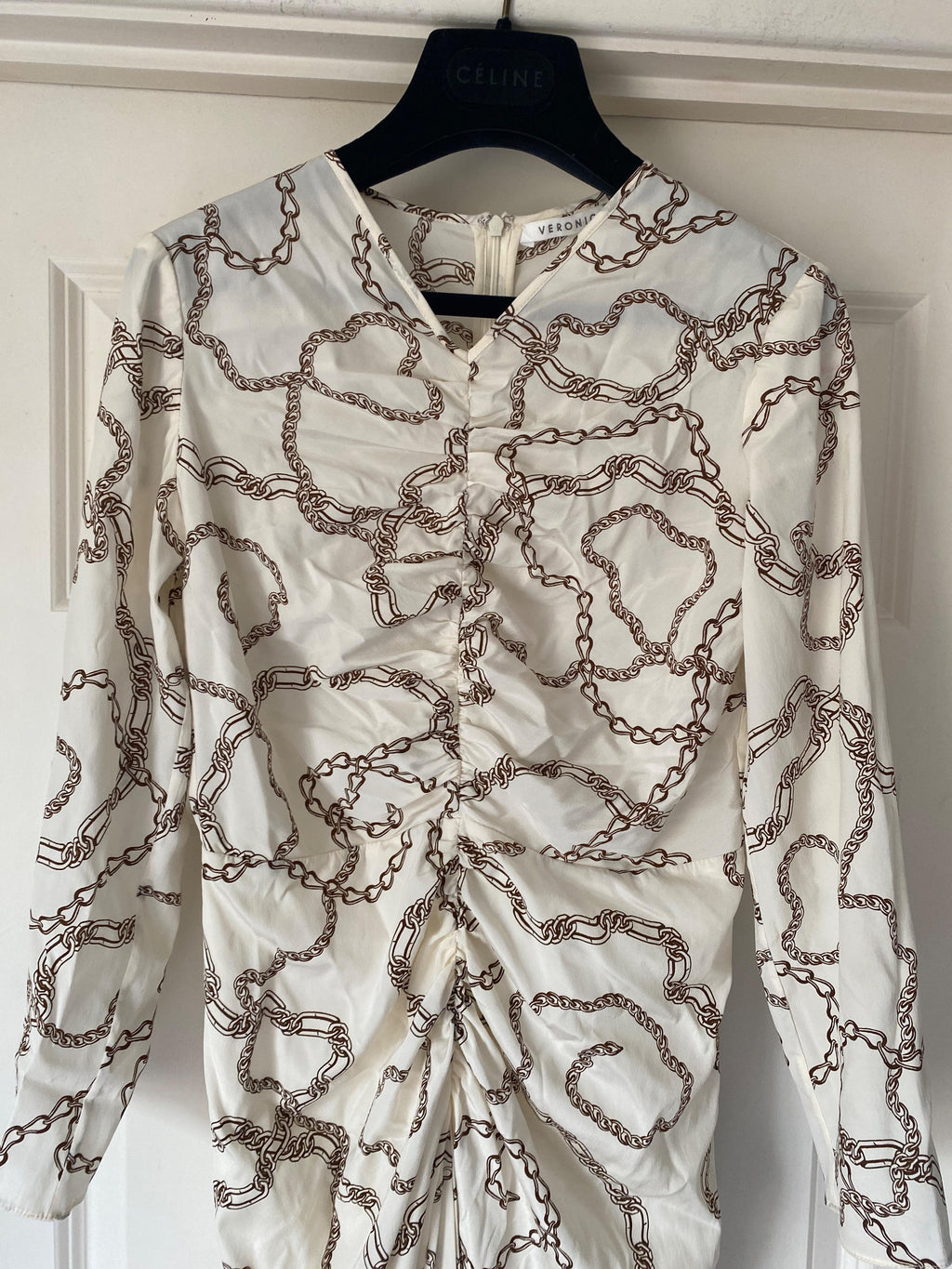 Kersey Chain Printed Ruched White Dress