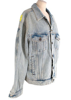 Balenciaga Acid-wash denim neon printed logo back jacket