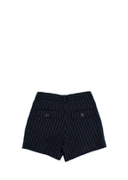 Navy Pinstripe Wool Tailored Shorts