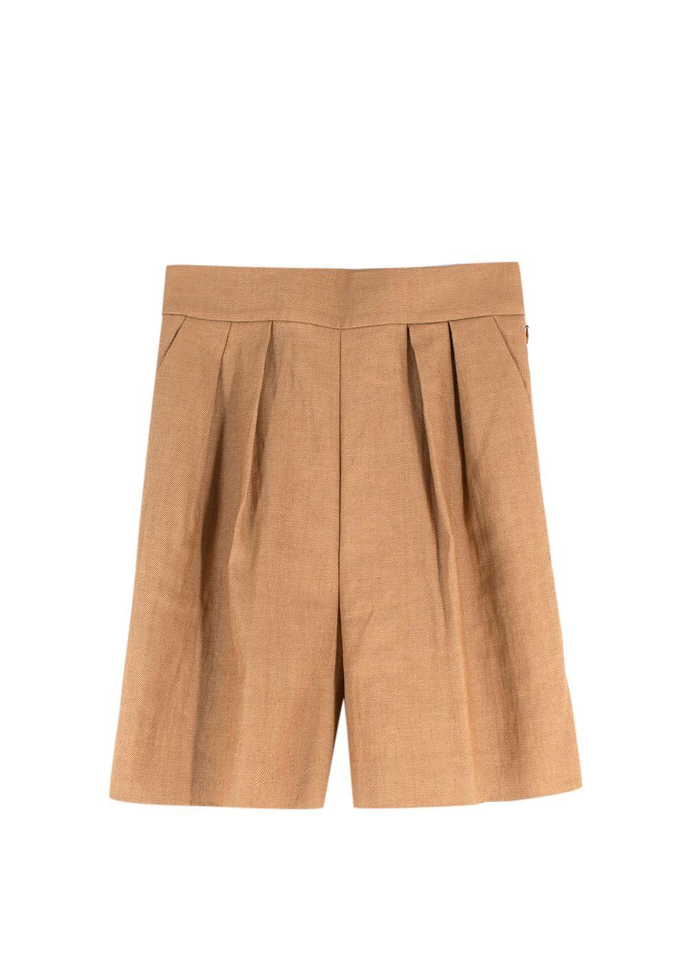 Theory Tan High Waisted Linen Blend Tailored Shorts
