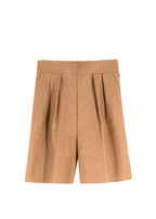 Theory Tan High Waisted Linen Blend Tailored Shorts