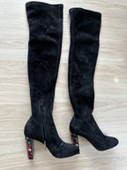 Jimmy Choo Black Suede Over the Knee Boots with Crystal Heel Detail