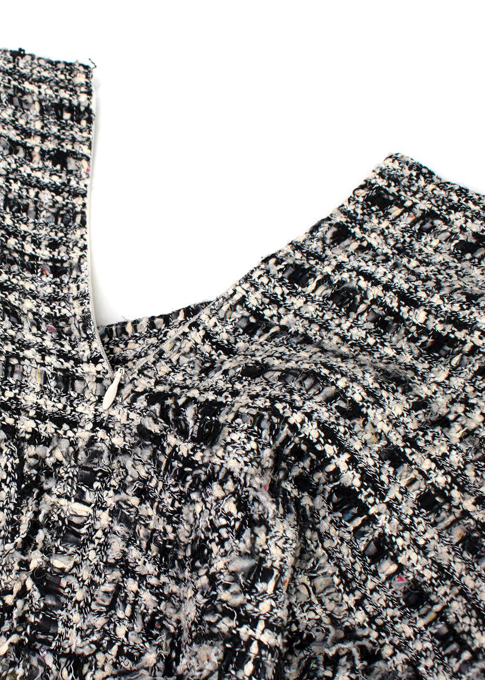 Chanel Black and White Tweed Mini Skirt with Fringe Hem